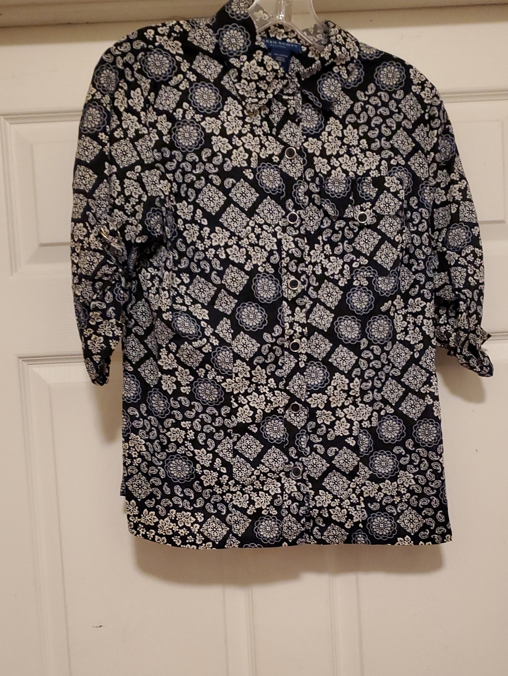 Karen Scott Black and White Printed Button-Down Shirt